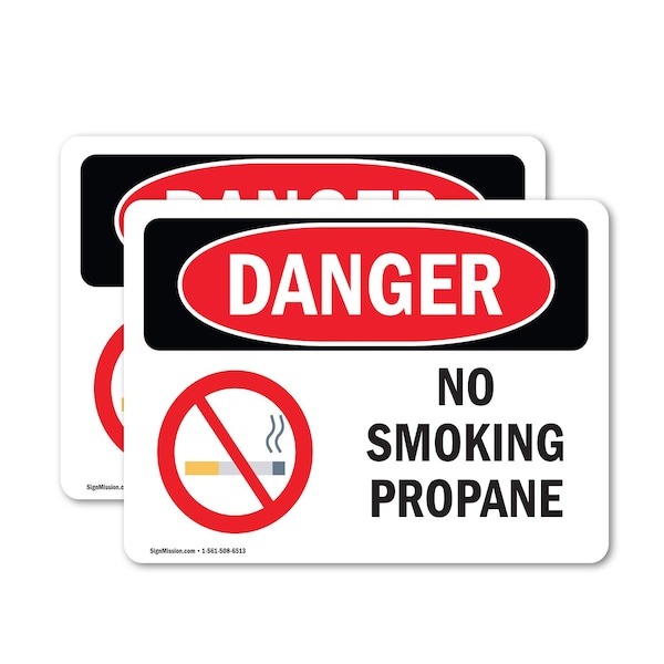 Signmission No Smoking Propane Danger Sign, Vinyl Decal, 14in W x 10in L, 2PK OS-2PACK-DS-D-1014-L-1489 - main